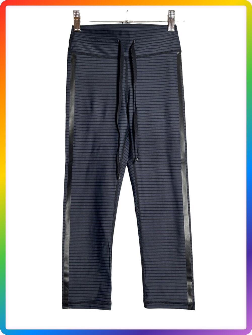 The Upside Black Navy Striped Cropped Leggings SIZE 4 Drawstring Yoga